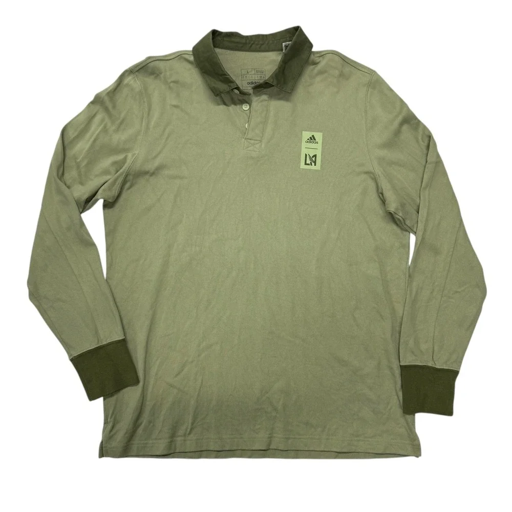 Adidas LAFC Mens Long Sleeve Polo Shirt Olive Green MLS Soccer Large DA22477